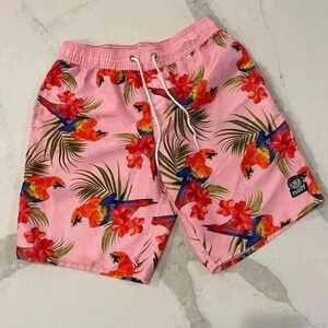 Neff Pink Parrot Paradise Print Hot Tub Shorts Board Short Swim Trunks Men Small